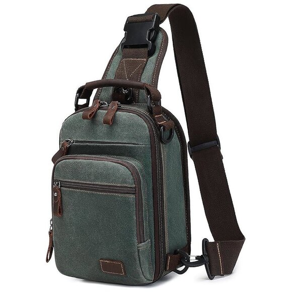 Sling Bag for Men Waxed Canvas Crossbody Bag Chest Bag Water Green